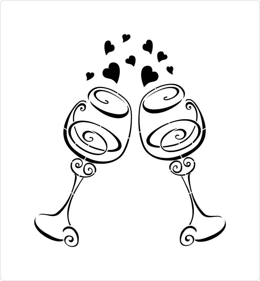 Wedding Wine Glasses stencil – Stencil Warehouse